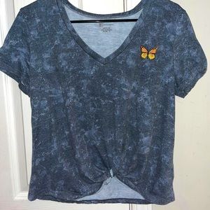 Gray/Blue butterfly top. Fits like a medium.